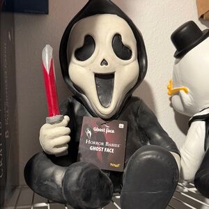 Spirit Black and White Ghost Face Horror Babies Figurine with Red Knife